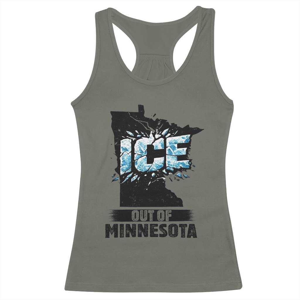 Ice Out of Minnesota Racerback Tank Top MN State Map Abolish Ice Protest TS02 Military Green Print Your Wear