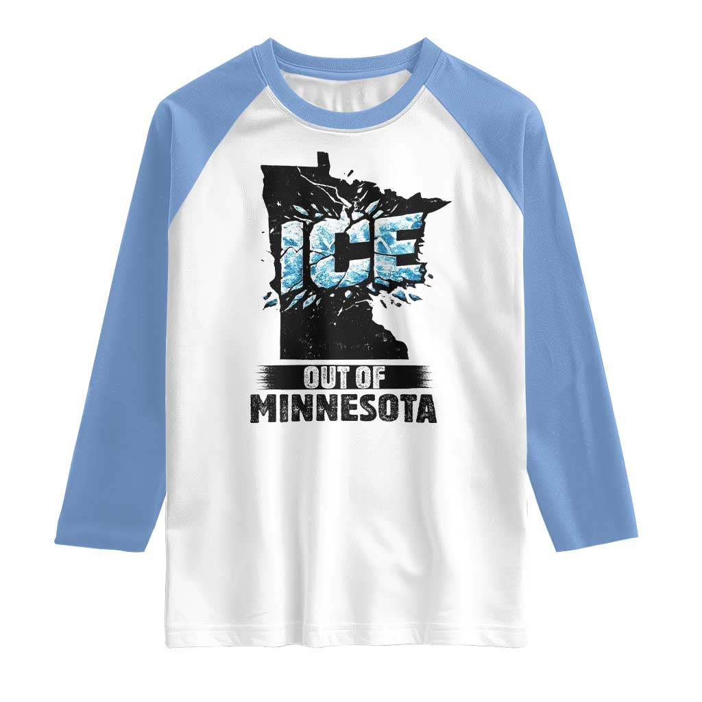 Ice Out of Minnesota Raglan Shirt MN State Map Abolish Ice Protest TS02 White Carolina Blue Print Your Wear