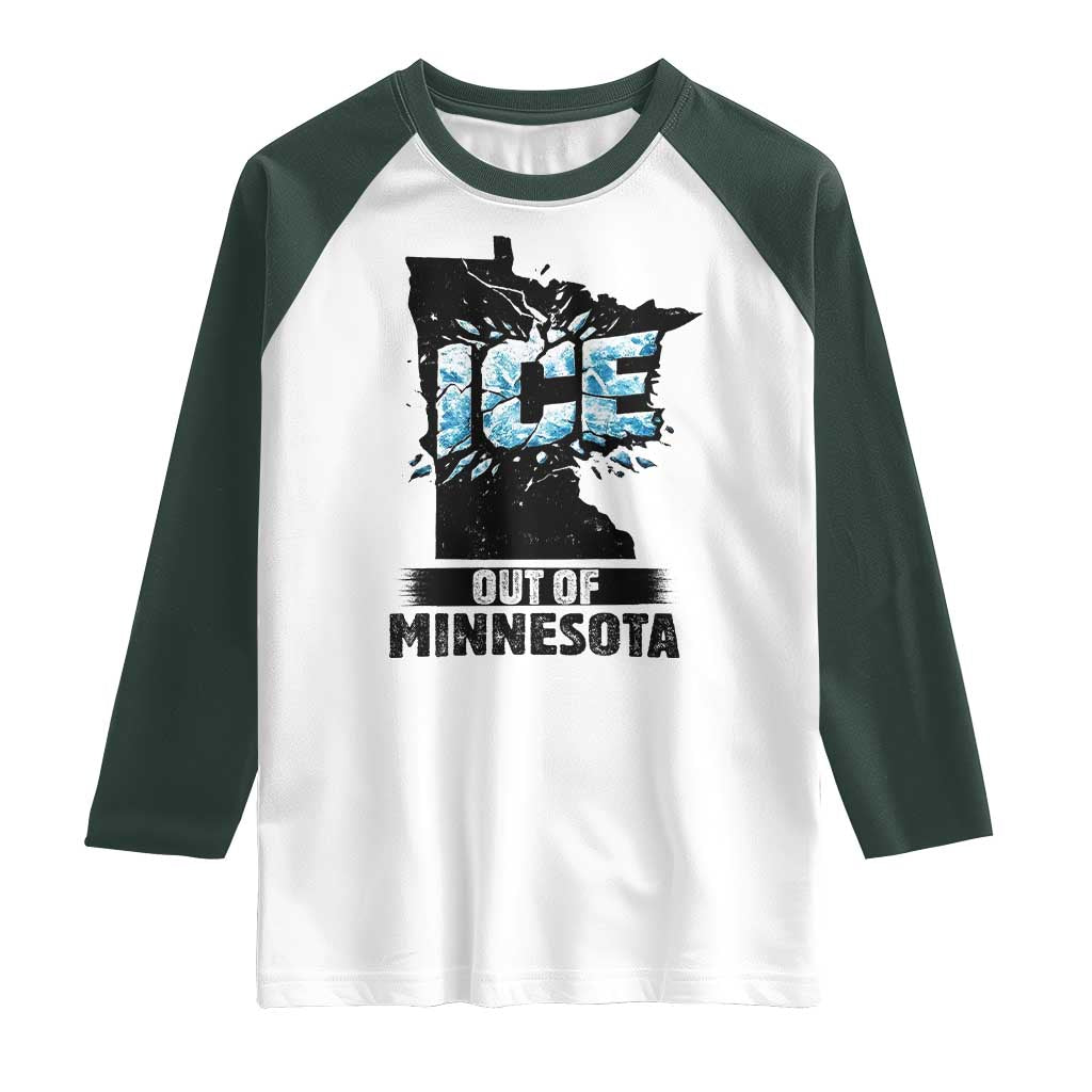 Ice Out of Minnesota Raglan Shirt MN State Map Abolish Ice Protest TS02 White Dark Forest Green Print Your Wear