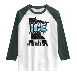 Ice Out of Minnesota Raglan Shirt MN State Map Abolish Ice Protest TS02 White Dark Forest Green Print Your Wear