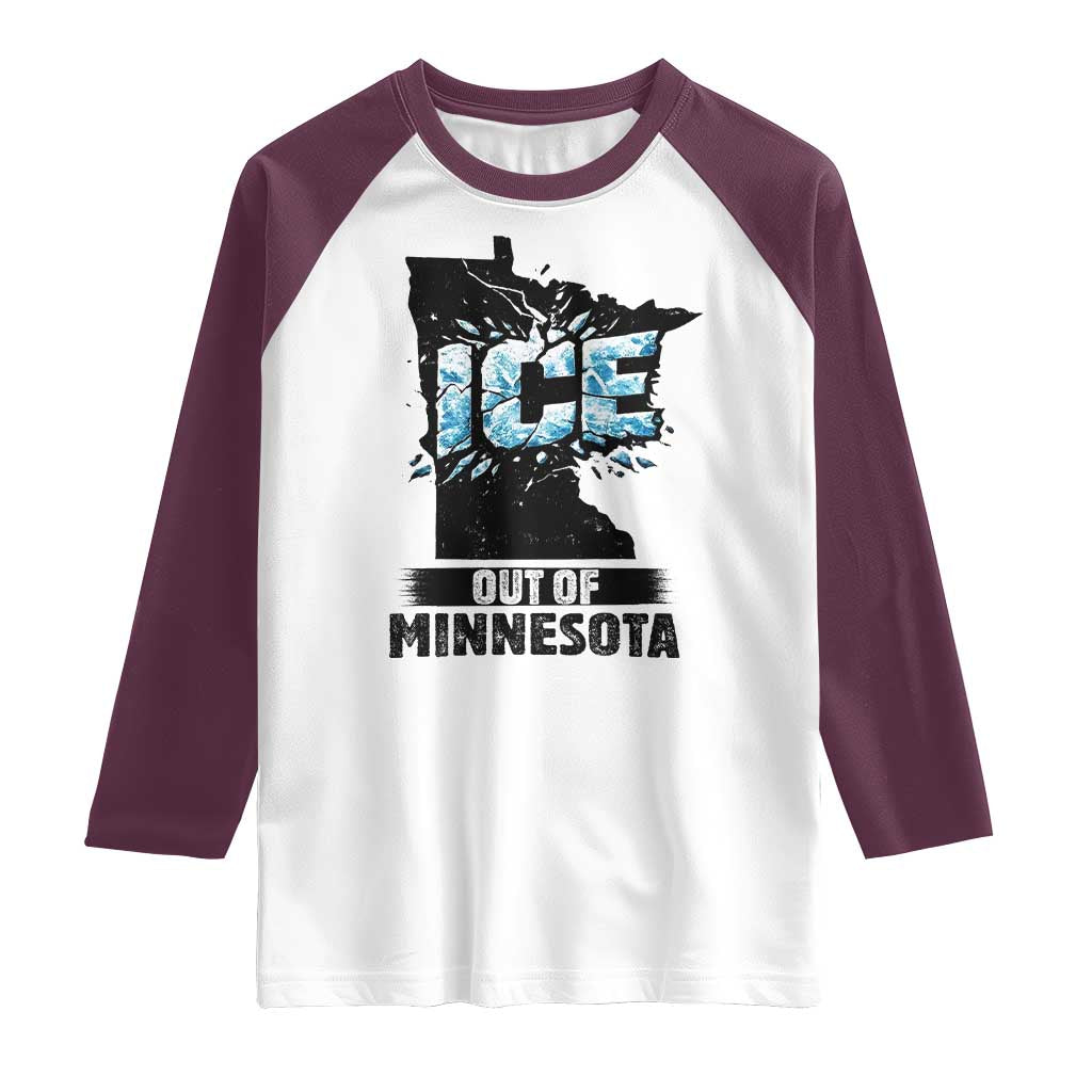 Ice Out of Minnesota Raglan Shirt MN State Map Abolish Ice Protest TS02 White Maroon Print Your Wear