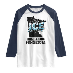 Ice Out of Minnesota Raglan Shirt MN State Map Abolish Ice Protest TS02 White Navy Print Your Wear