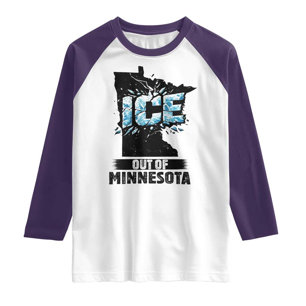 Ice Out of Minnesota Raglan Shirt MN State Map Abolish Ice Protest TS02 White Purple Print Your Wear