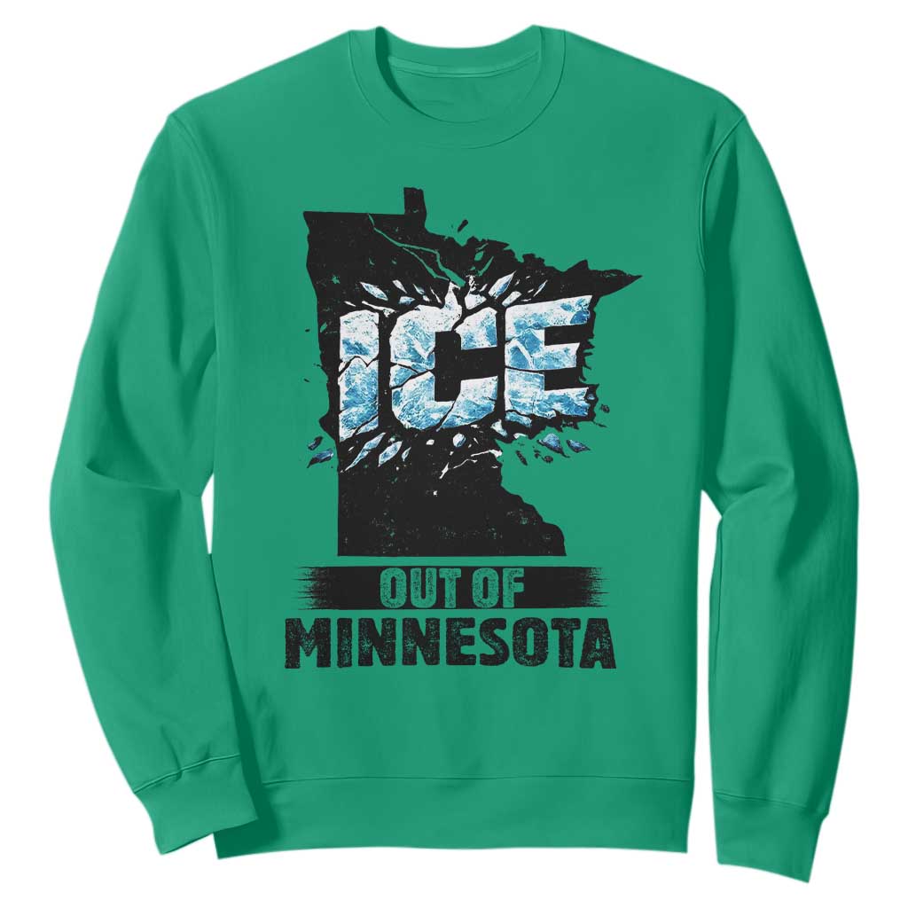 Ice Out of Minnesota Sweatshirt MN State Map Abolish Ice Protest TS02 Irish Green Print Your Wear