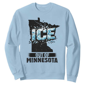 Ice Out of Minnesota Sweatshirt MN State Map Abolish Ice Protest TS02 Light Blue Print Your Wear