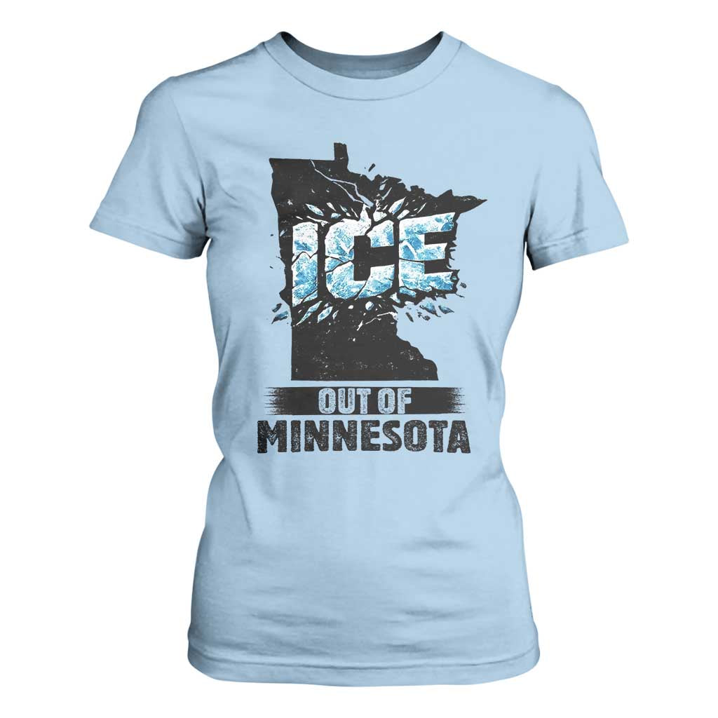 Ice Out of Minnesota T Shirt For Women MN State Map Abolish Ice Protest TS02 Light Blue Print Your Wear