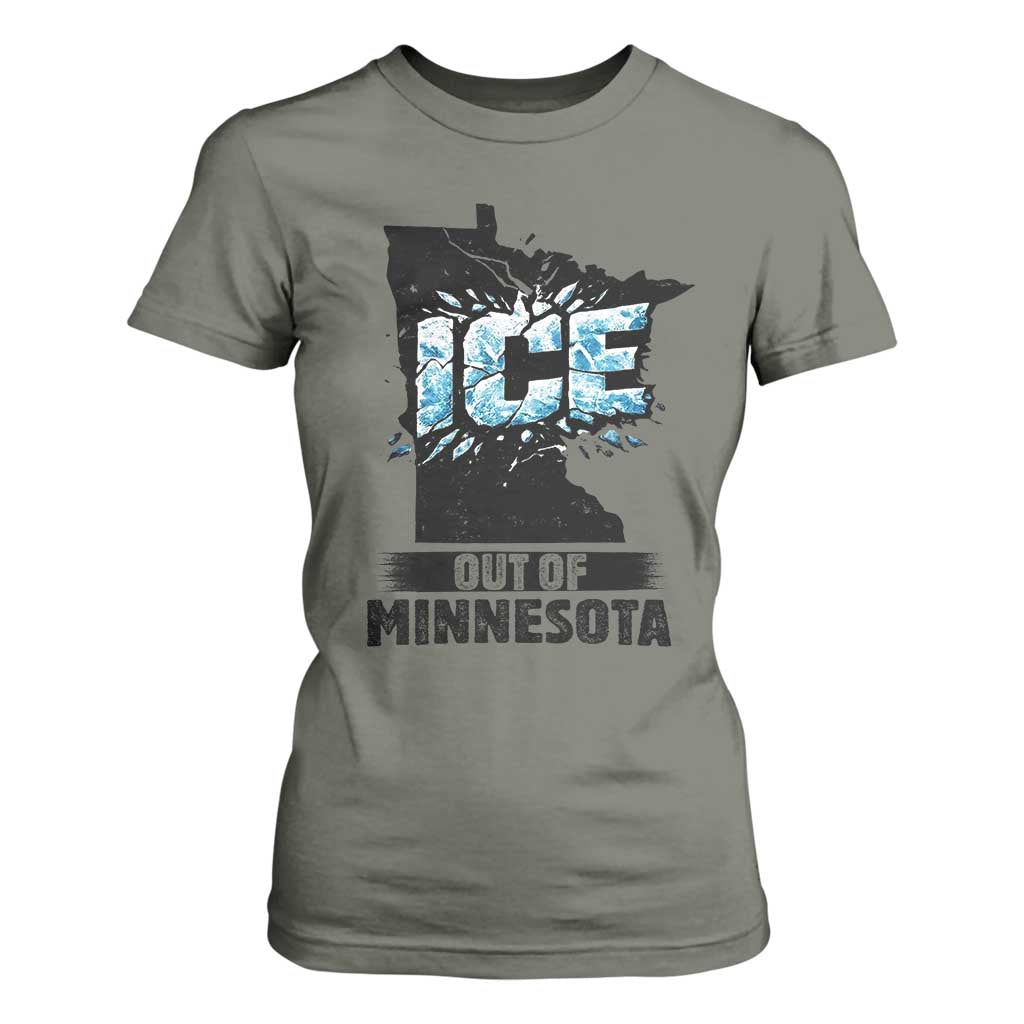 Ice Out of Minnesota T Shirt For Women MN State Map Abolish Ice Protest TS02 Military Green Print Your Wear