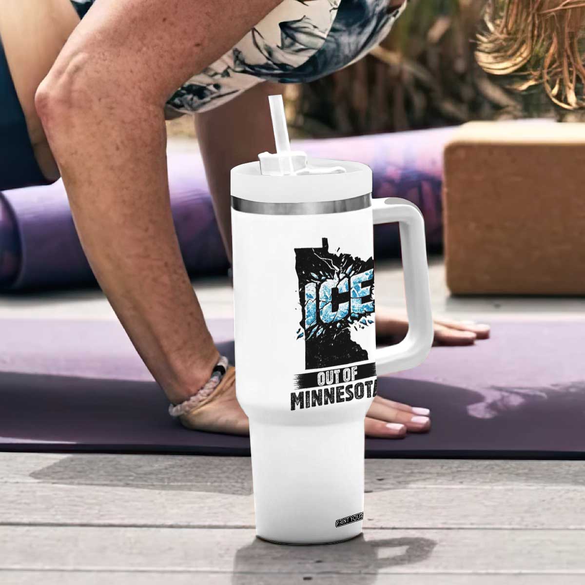 Ice Out of Minnesota Tumbler With Handle MN State Map Abolish Ice Protest TS02 Print Your Wear