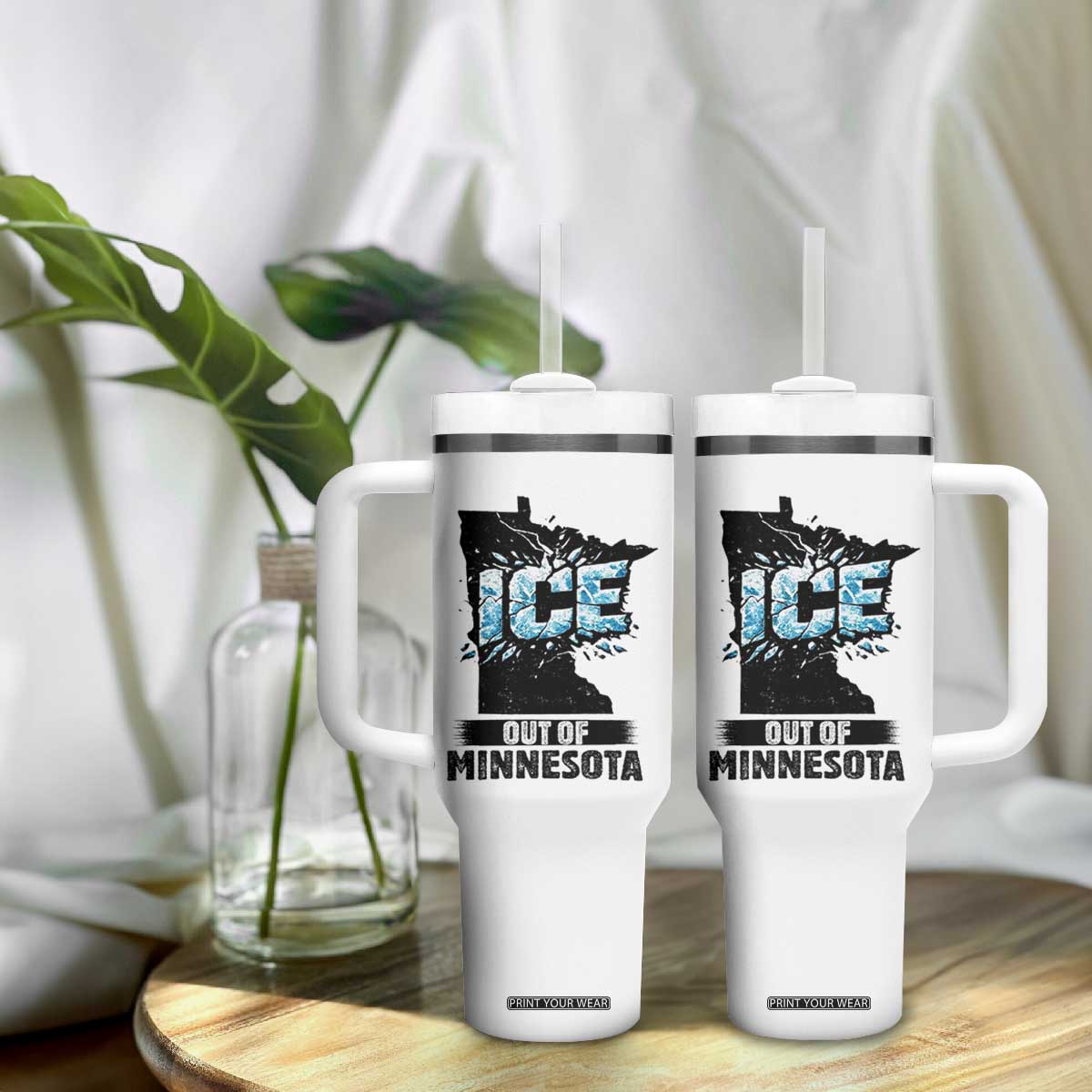 Ice Out of Minnesota Tumbler With Handle MN State Map Abolish Ice Protest TS02 Print Your Wear