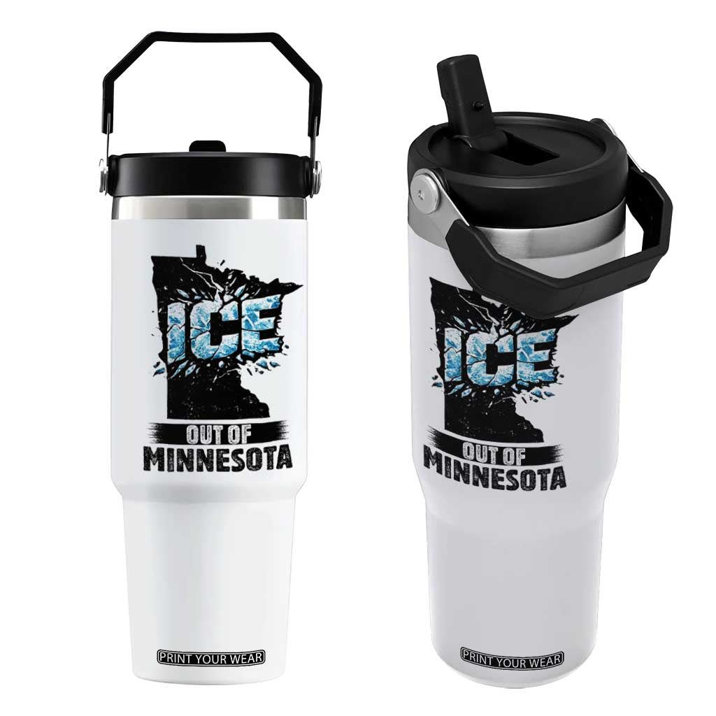 Ice Out of Minnesota Flip Straw Tumbler MN State Map Abolish Ice Protest TS02 One Size: 30 oz White Print Your Wear
