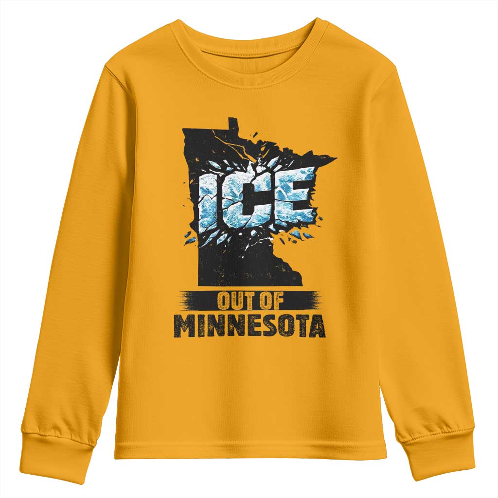 Ice Out of Minnesota Youth Sweatshirt MN State Map Abolish Ice Protest TS02 Gold Print Your Wear