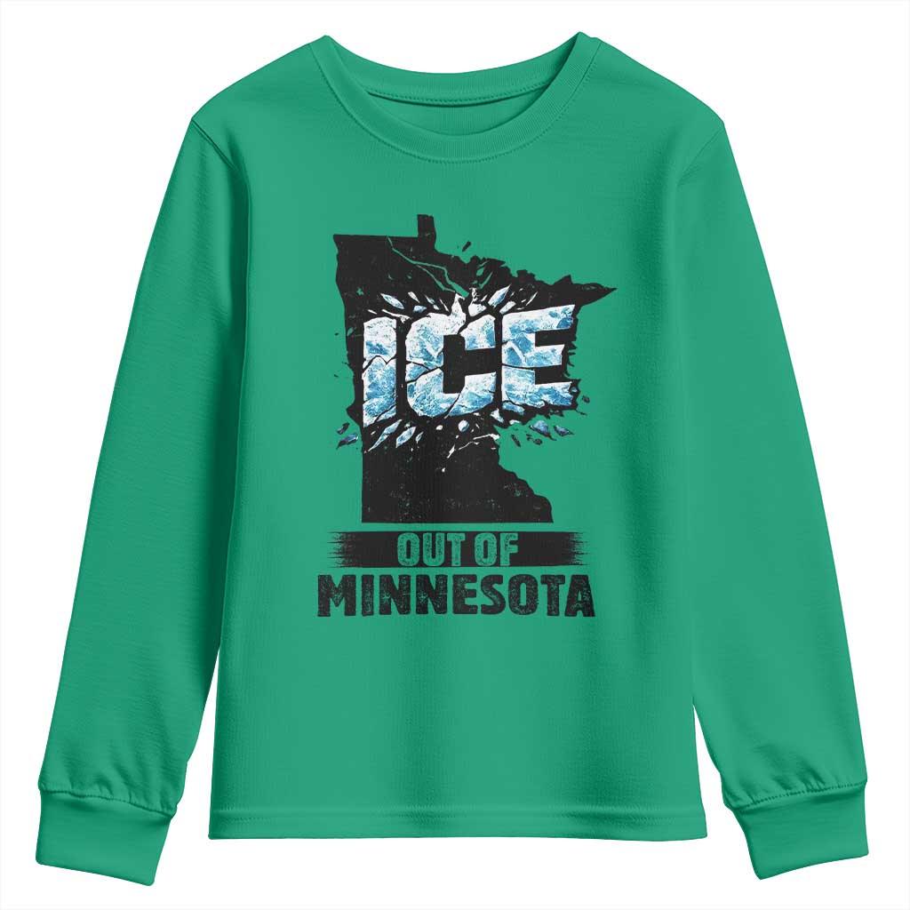 Ice Out of Minnesota Youth Sweatshirt MN State Map Abolish Ice Protest TS02 Irish Green Print Your Wear