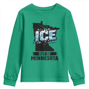 Ice Out of Minnesota Youth Sweatshirt MN State Map Abolish Ice Protest TS02 Irish Green Print Your Wear