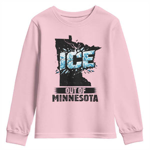 Ice Out of Minnesota Youth Sweatshirt MN State Map Abolish Ice Protest TS02 Light Pink Print Your Wear