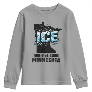 Ice Out of Minnesota Youth Sweatshirt MN State Map Abolish Ice Protest TS02 Sport Gray Print Your Wear