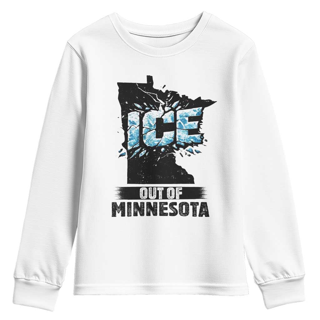 Ice Out of Minnesota Youth Sweatshirt MN State Map Abolish Ice Protest TS02 White Print Your Wear