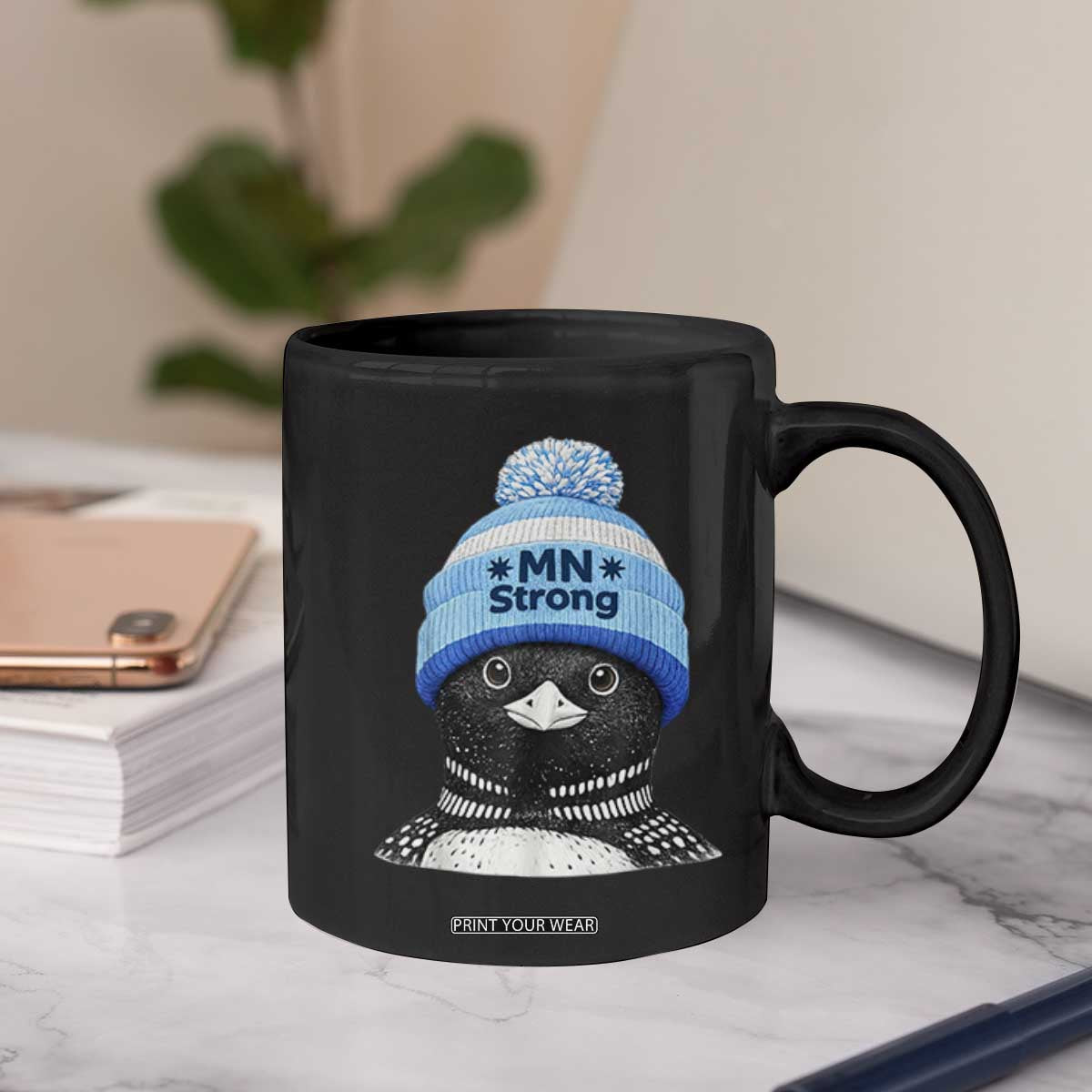 MN Strong Winter Loon with Blue Beanie Coffee Mug Stand with Minnesota Justice Protest TS02 Print Your Wear