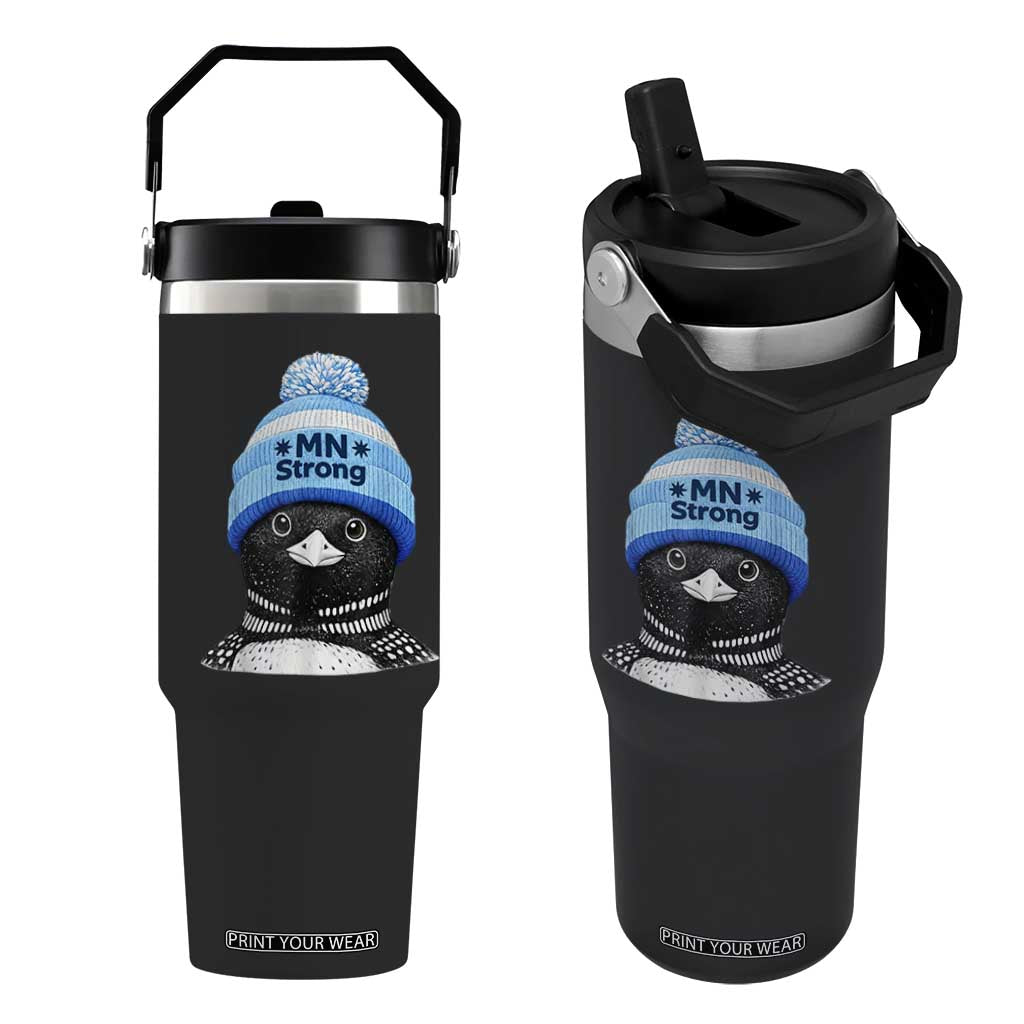 MN Strong Winter Loon with Blue Beanie Flip Straw Tumbler Stand with Minnesota Justice Protest TS02 One Size: 30 oz Black Print Your Wear