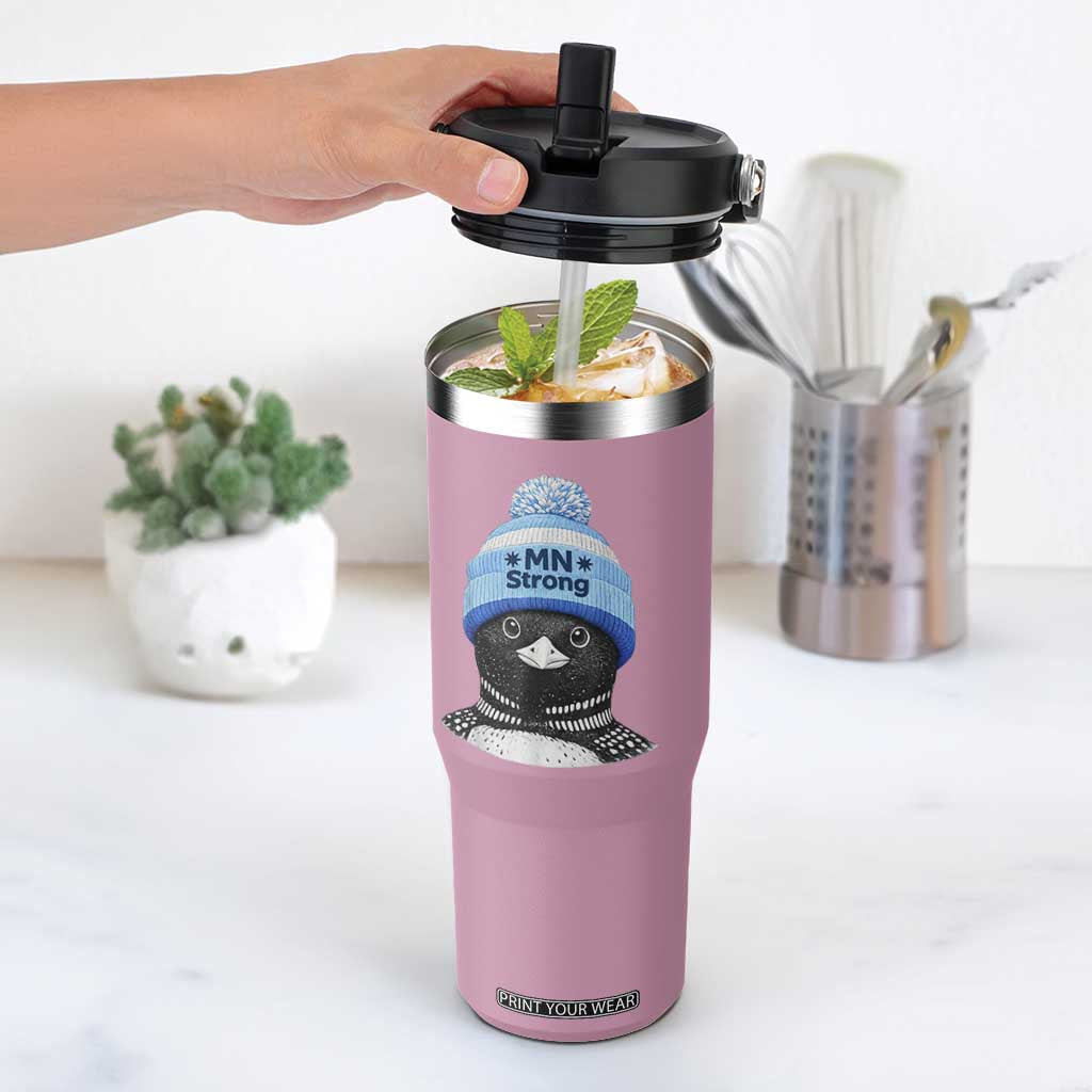 MN Strong Winter Loon with Blue Beanie Flip Straw Tumbler Stand with Minnesota Justice Protest TS02 One Size: 30 oz Light Pink Print Your Wear