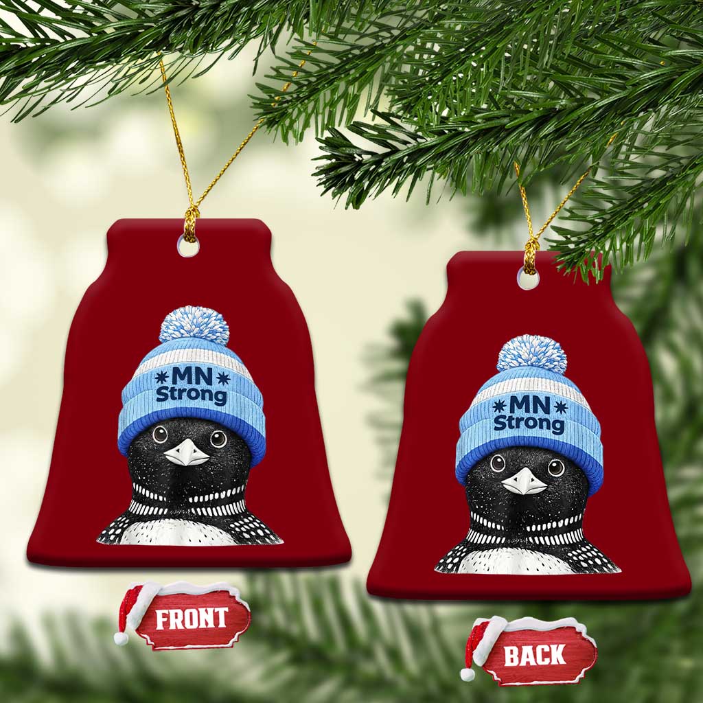 MN Strong Winter Loon with Blue Beanie Ceramic Ornament Stand with Minnesota Justice Protest TS02 Print Your Wear