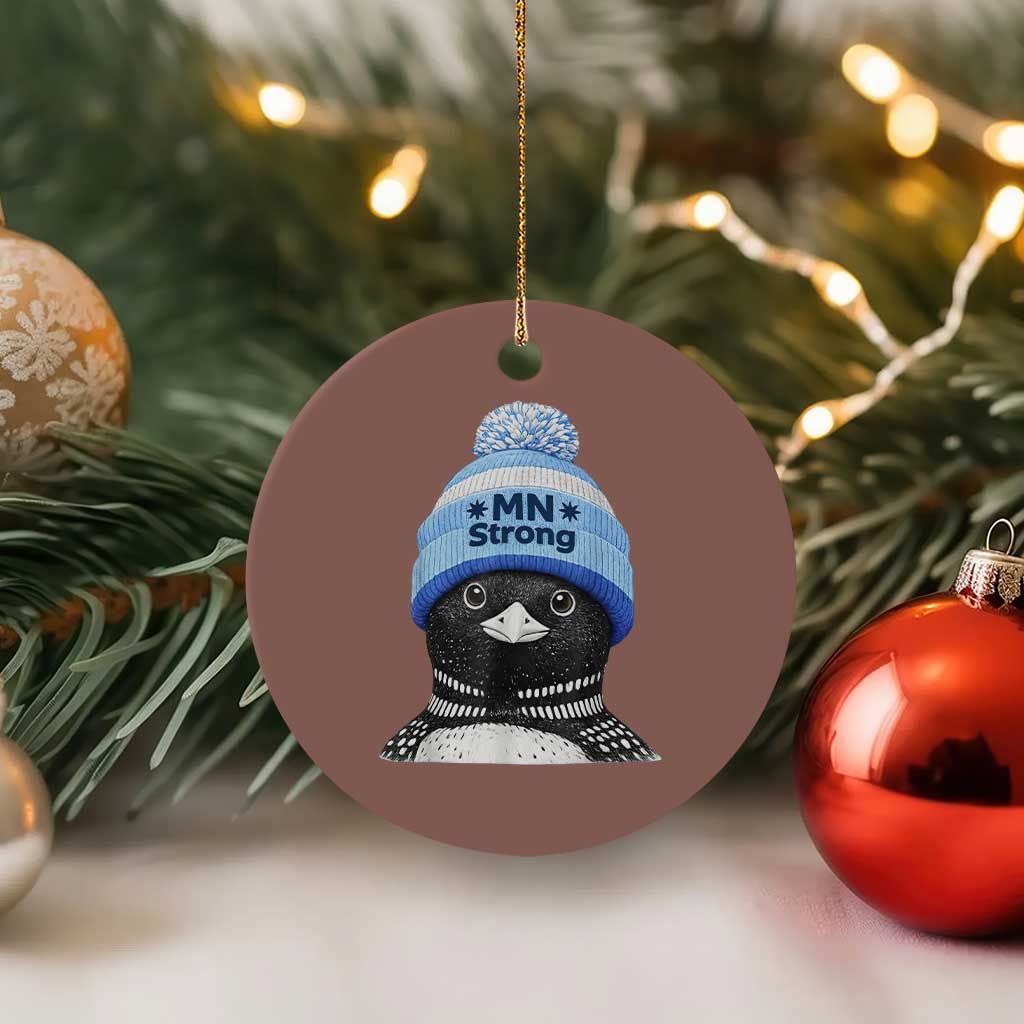 MN Strong Winter Loon with Blue Beanie Ceramic Ornament Stand with Minnesota Justice Protest TS02 1pc Mocha Print Your Wear