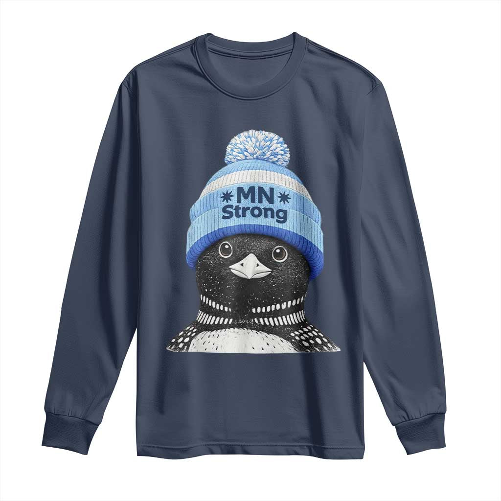 MN Strong Winter Loon with Blue Beanie Long Sleeve Shirt Stand with Minnesota Justice Protest TS02 Navy Print Your Wear
