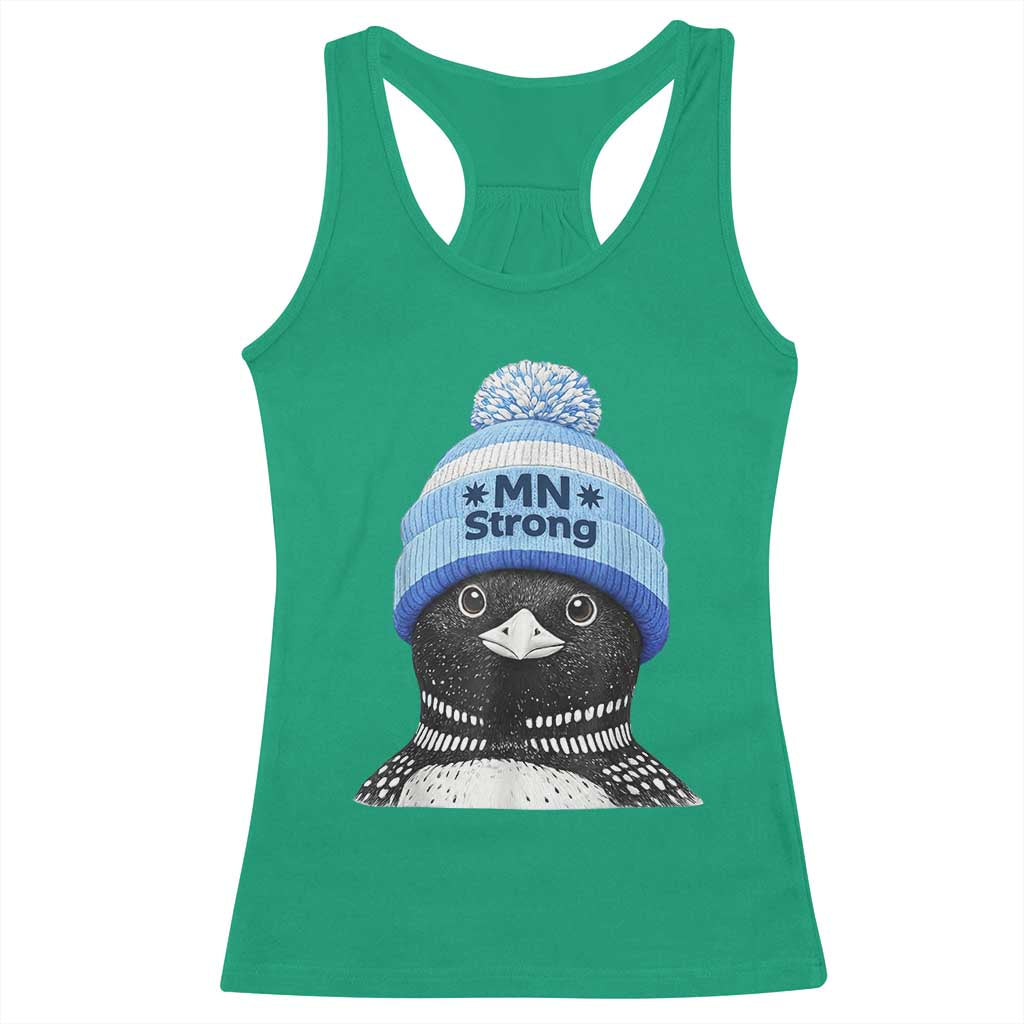 MN Strong Winter Loon with Blue Beanie Racerback Tank Top Stand with Minnesota Justice Protest TS02 Irish Green Print Your Wear