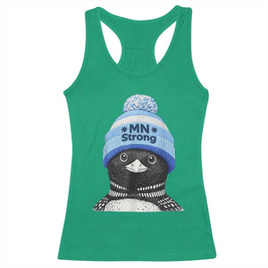 MN Strong Winter Loon with Blue Beanie Racerback Tank Top Stand with Minnesota Justice Protest TS02 Irish Green Print Your Wear