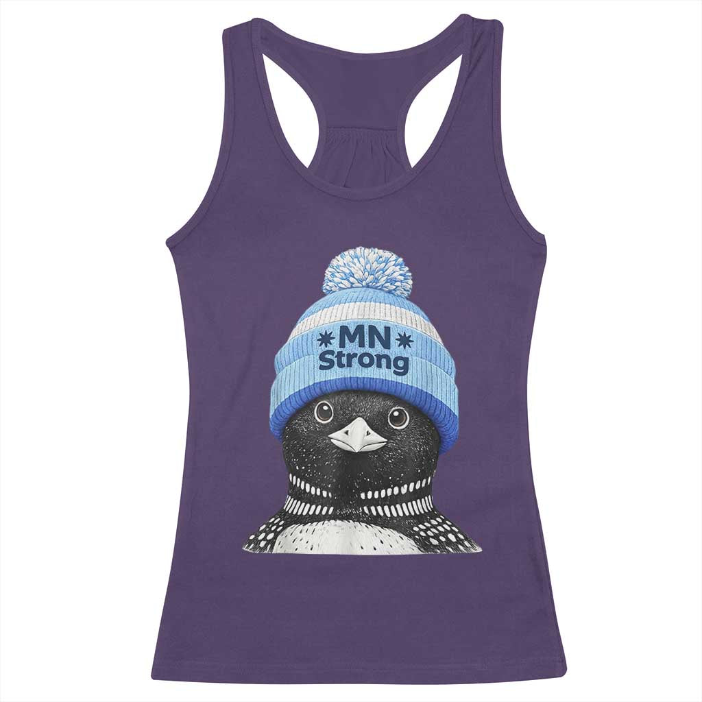 MN Strong Winter Loon with Blue Beanie Racerback Tank Top Stand with Minnesota Justice Protest TS02 Purple Print Your Wear