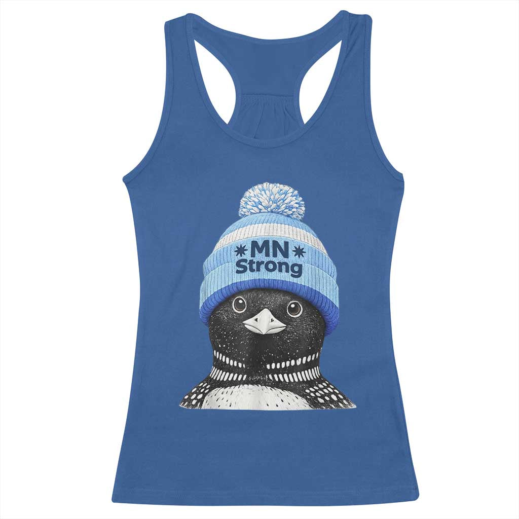 MN Strong Winter Loon with Blue Beanie Racerback Tank Top Stand with Minnesota Justice Protest TS02 Royal Blue Print Your Wear