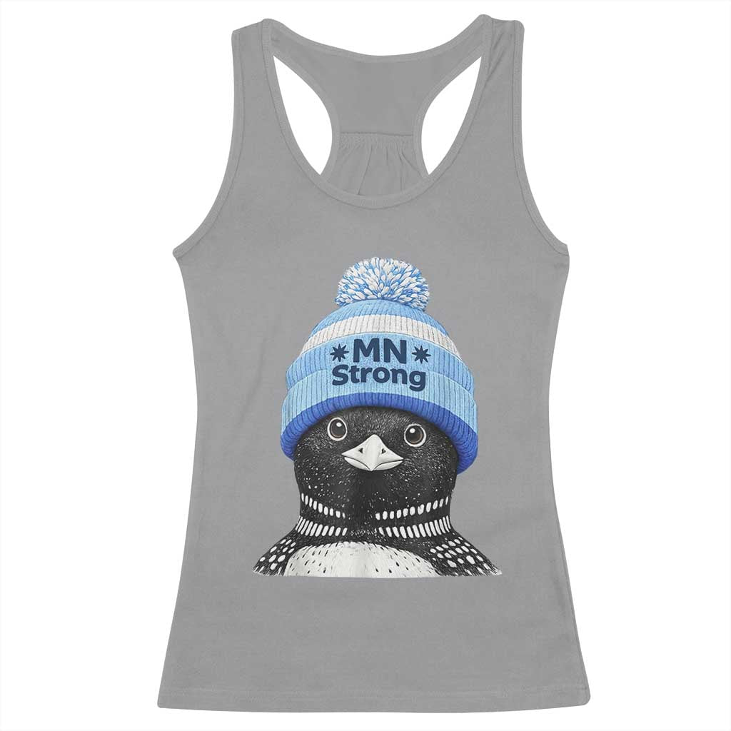 MN Strong Winter Loon with Blue Beanie Racerback Tank Top Stand with Minnesota Justice Protest TS02 Sport Gray Print Your Wear