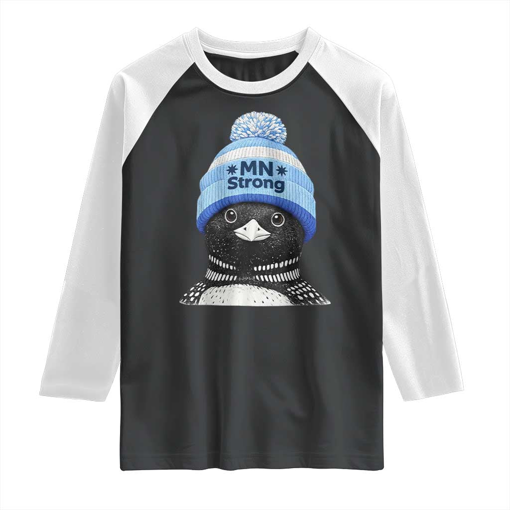 MN Strong Winter Loon with Blue Beanie Raglan Shirt Stand with Minnesota Justice Protest TS02 Black White Print Your Wear