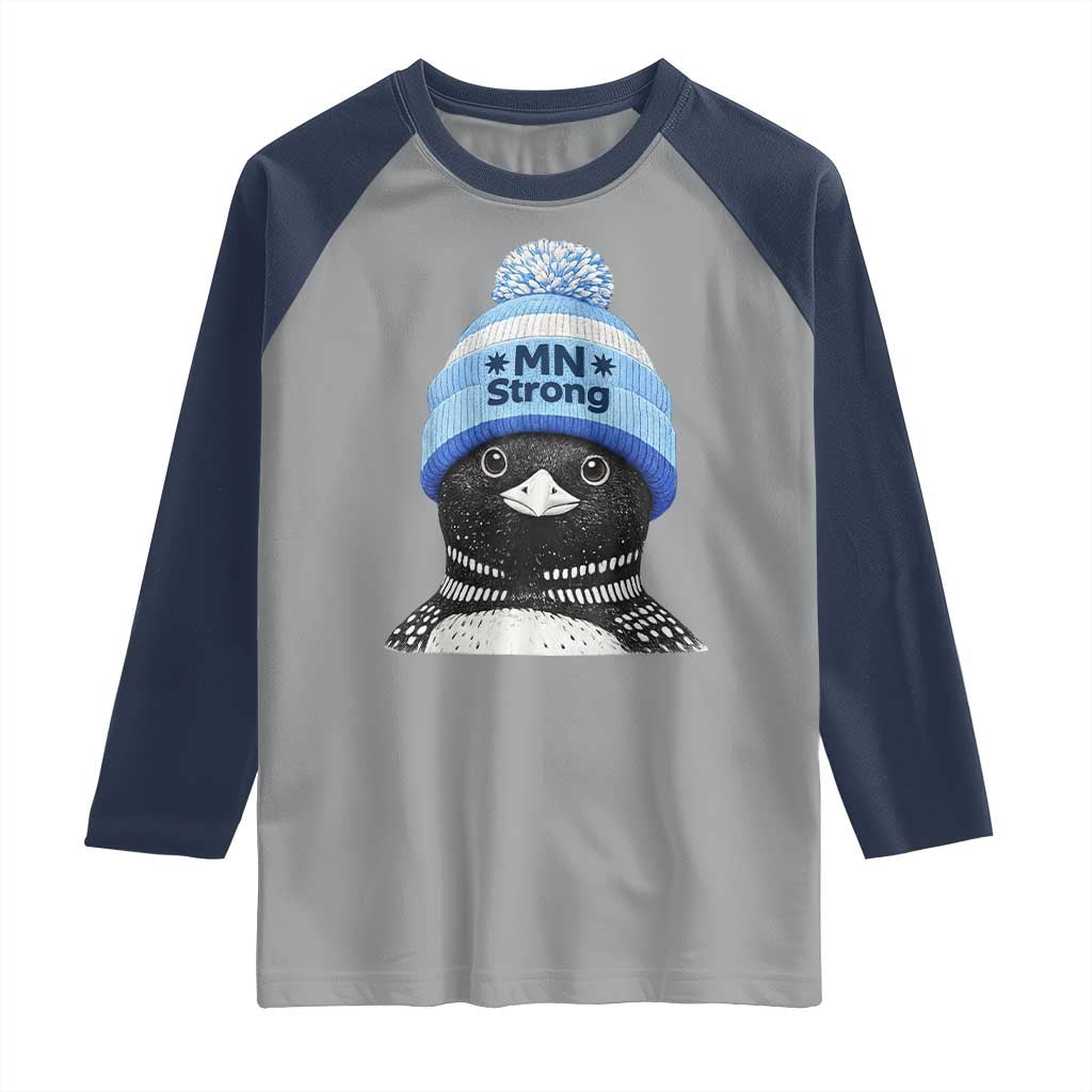 MN Strong Winter Loon with Blue Beanie Raglan Shirt Stand with Minnesota Justice Protest TS02 Sport Gray Navy Print Your Wear