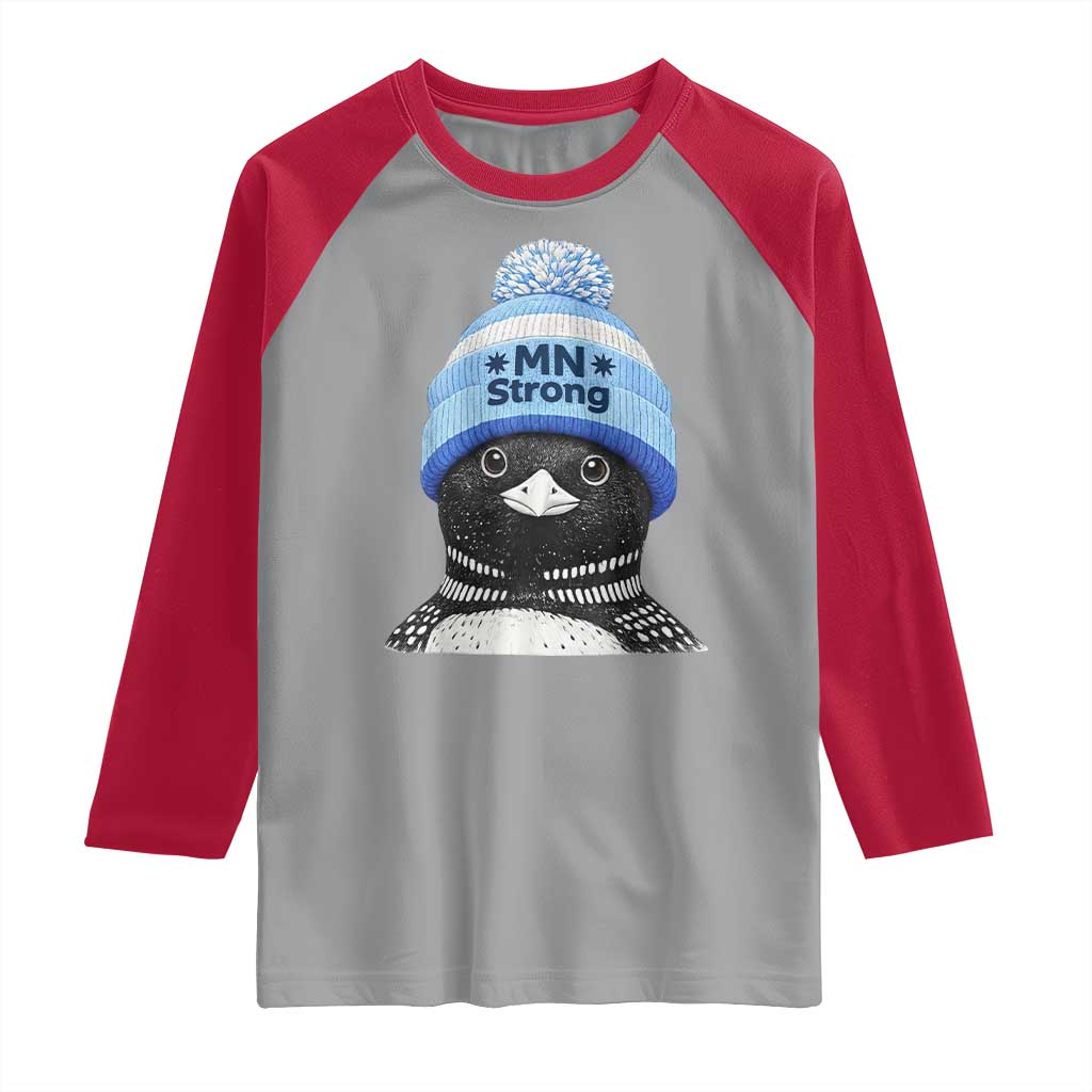 MN Strong Winter Loon with Blue Beanie Raglan Shirt Stand with Minnesota Justice Protest TS02 Sport Gray Red Print Your Wear