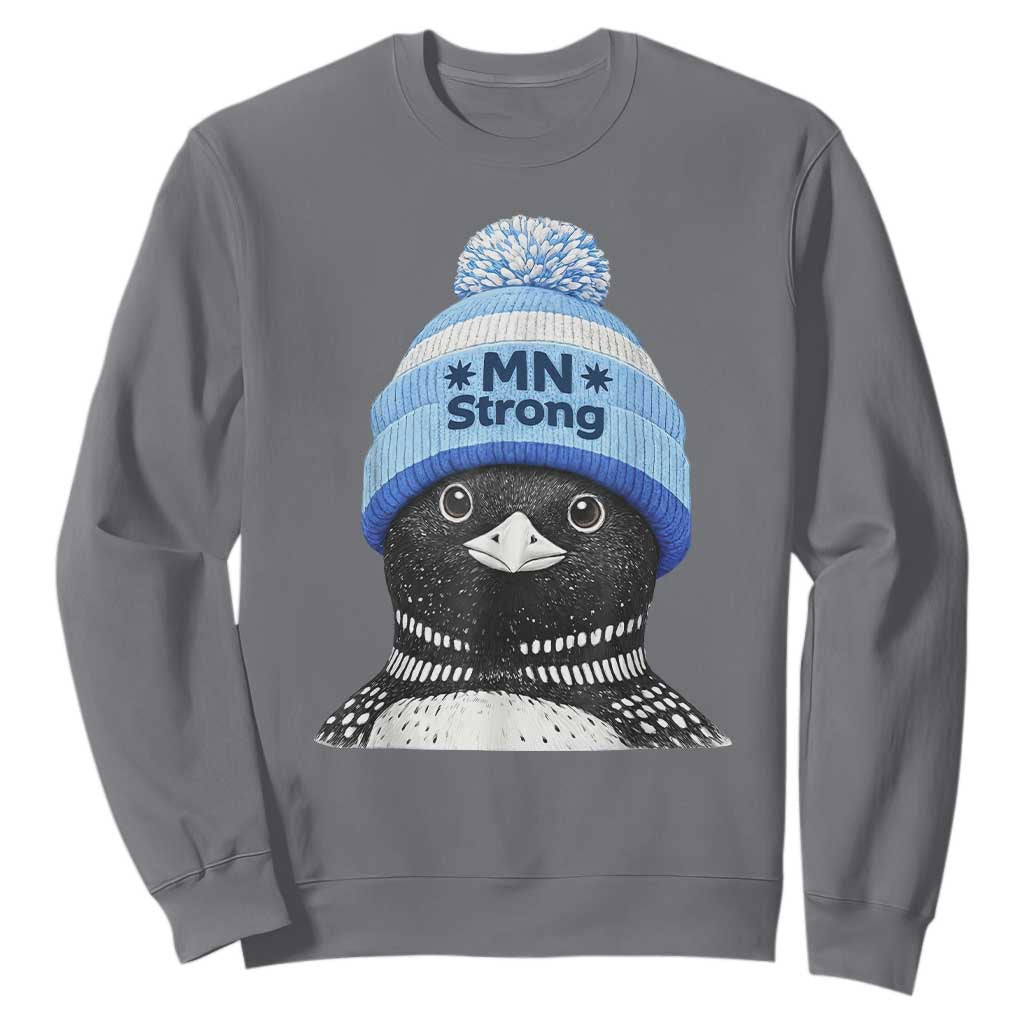 MN Strong Winter Loon with Blue Beanie Sweatshirt Stand with Minnesota Justice Protest TS02 Charcoal Print Your Wear