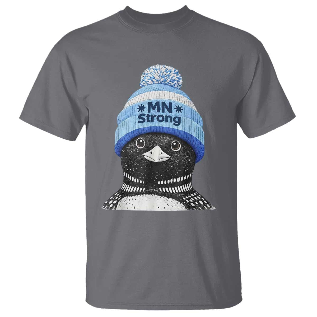 MN Strong Winter Loon with Blue Beanie T Shirt Stand with Minnesota Justice Protest TS02 Charcoal Print Your Wear