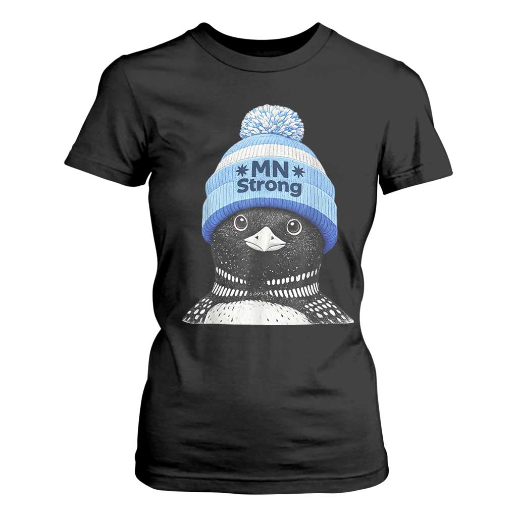 MN Strong Winter Loon with Blue Beanie T Shirt For Women Stand with Minnesota Justice Protest TS02 Black Print Your Wear