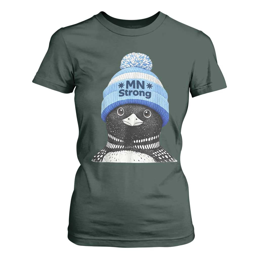 MN Strong Winter Loon with Blue Beanie T Shirt For Women Stand with Minnesota Justice Protest TS02 Dark Forest Green Print Your Wear
