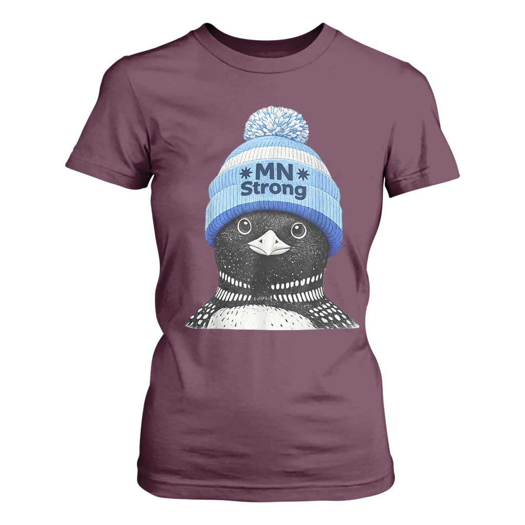 MN Strong Winter Loon with Blue Beanie T Shirt For Women Stand with Minnesota Justice Protest TS02 Maroon Print Your Wear