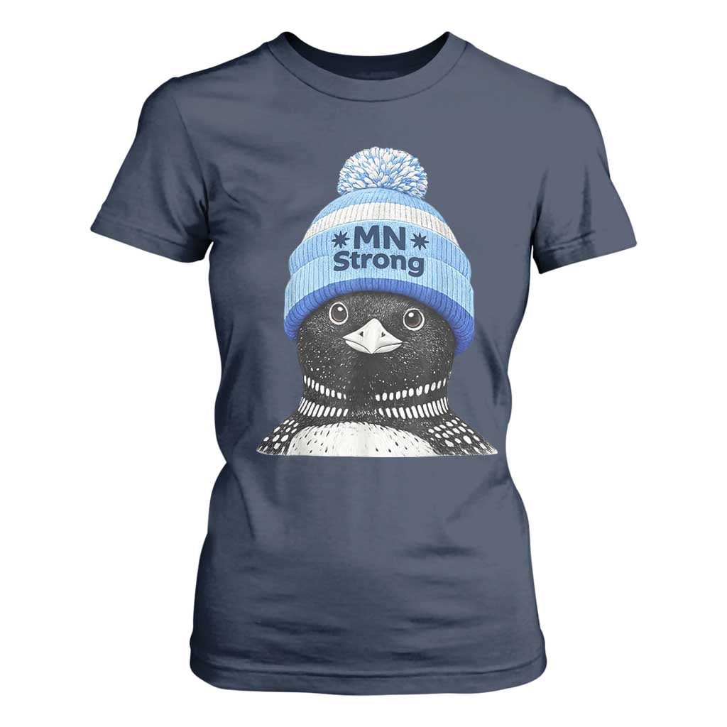 MN Strong Winter Loon with Blue Beanie T Shirt For Women Stand with Minnesota Justice Protest TS02 Navy Print Your Wear