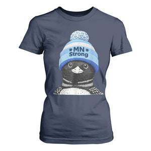 MN Strong Winter Loon with Blue Beanie T Shirt For Women Stand with Minnesota Justice Protest TS02 Navy Print Your Wear