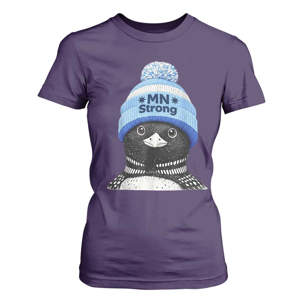 MN Strong Winter Loon with Blue Beanie T Shirt For Women Stand with Minnesota Justice Protest TS02 Purple Print Your Wear