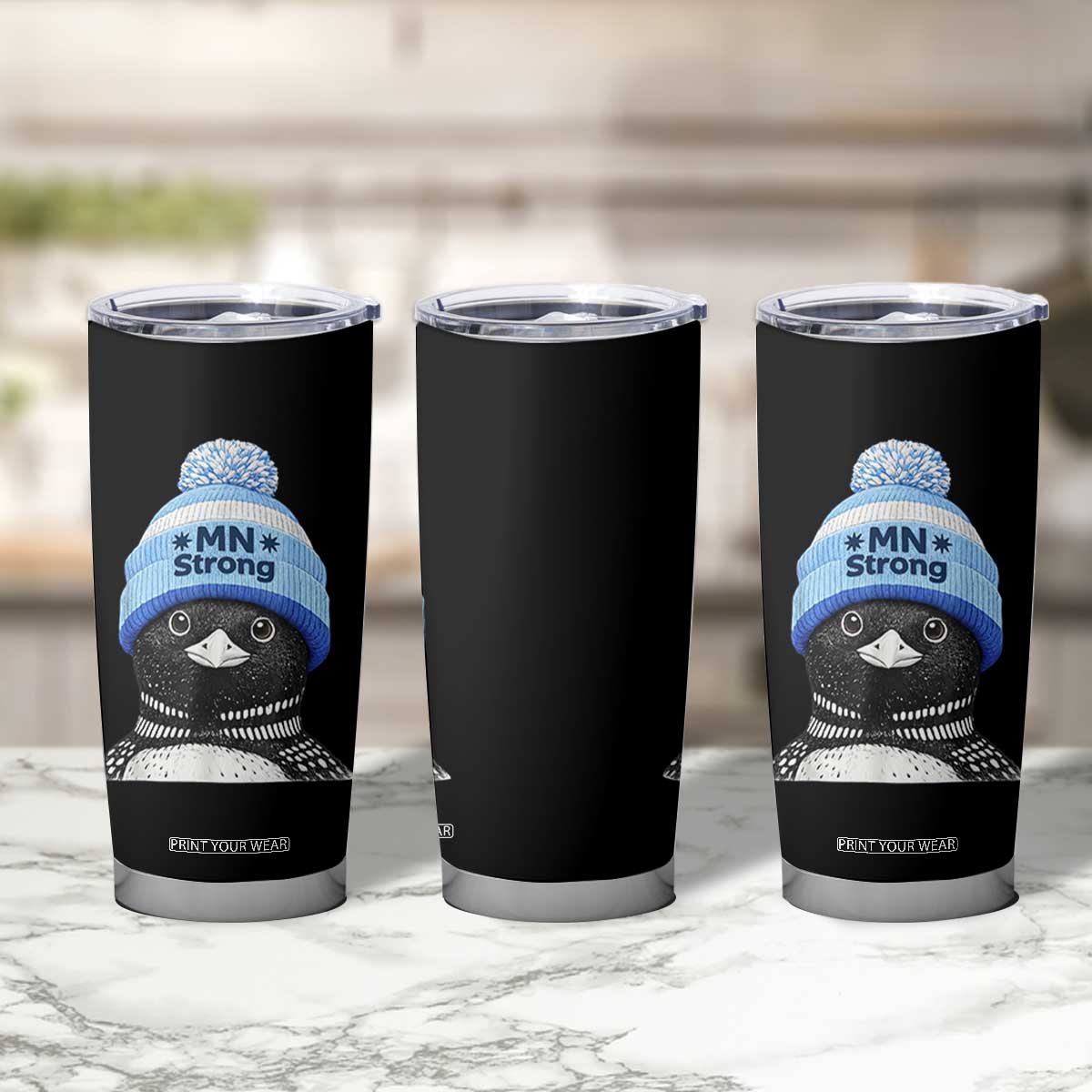 MN Strong Winter Loon with Blue Beanie Tumbler Cup Stand with Minnesota Justice Protest TS02 Print Your Wear
