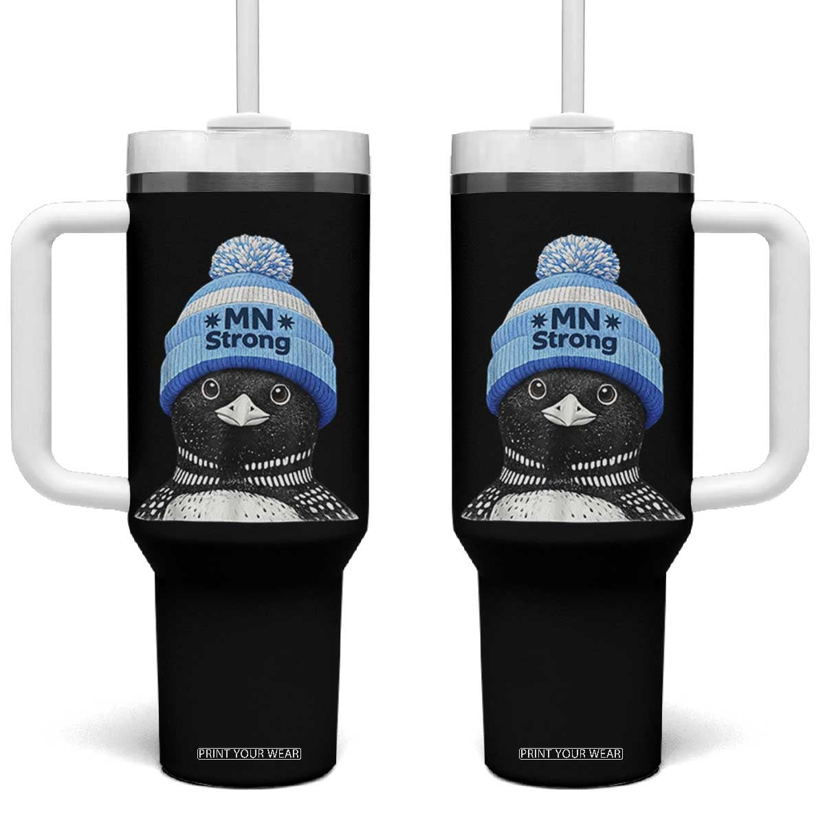 MN Strong Winter Loon with Blue Beanie Tumbler With Handle Stand with Minnesota Justice Protest TS02 One Size: 40 oz Black Print Your Wear