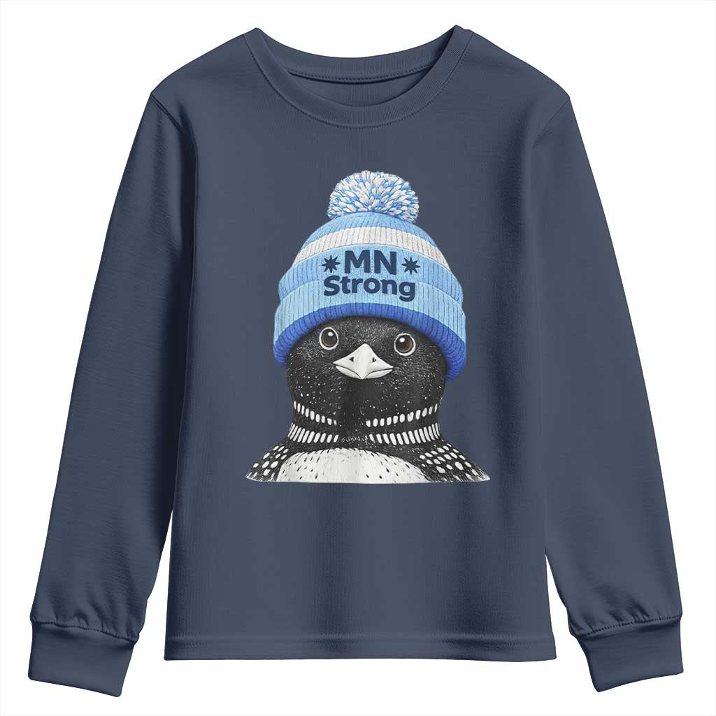 MN Strong Winter Loon with Blue Beanie Youth Sweatshirt Stand with Minnesota Justice Protest TS02 Navy Print Your Wear