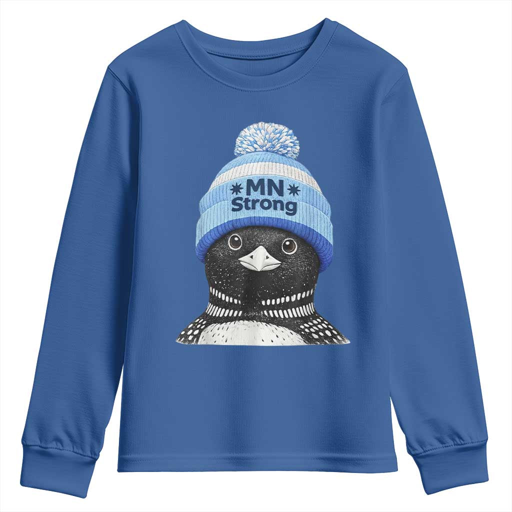 MN Strong Winter Loon with Blue Beanie Youth Sweatshirt Stand with Minnesota Justice Protest TS02 Royal Blue Print Your Wear