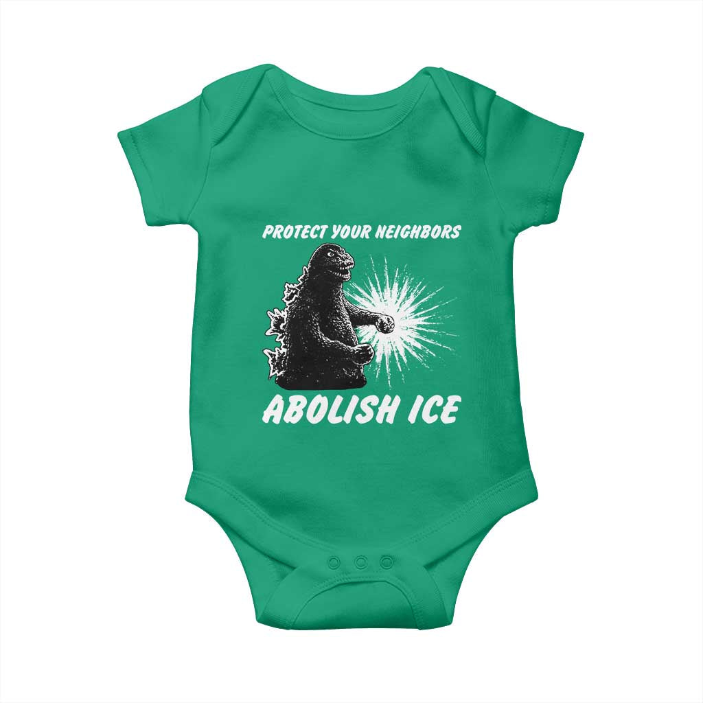 Protect Your Neighbors Abolish Ice Baby Onesie Monster Resitance Protest Graphic TS02 Irish Green Print Your Wear