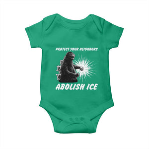 Protect Your Neighbors Abolish Ice Baby Onesie Monster Resitance Protest Graphic TS02 Irish Green Print Your Wear