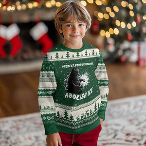 Protect Your Neighbors Abolish Ice Ugly Christmas Sweater Monster Resitance Protest Graphic TS02 Forest Green Beige Print Your Wear