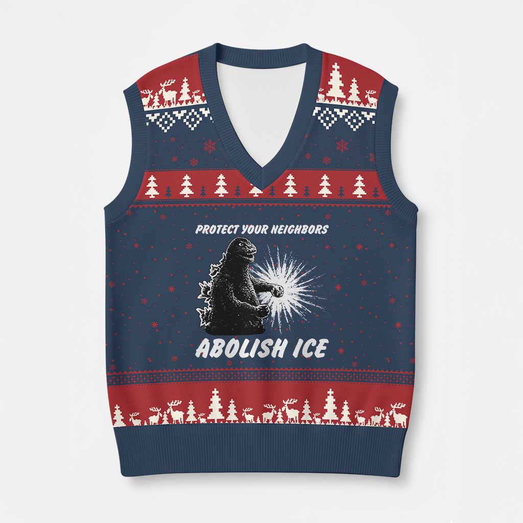 Protect Your Neighbors Abolish Ice V-Neck Knit Sweater Vest Monster Resitance Protest Graphic TS02 Navy Red Print Your Wear